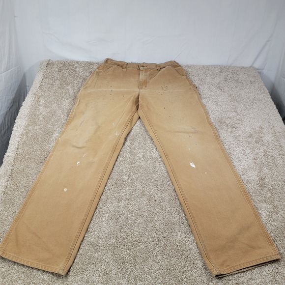 Carhartt Carpenter Pants Work Utility Khaki Canvas‎ Pants Loose Distressed 35X34 - Picture 1 of 5